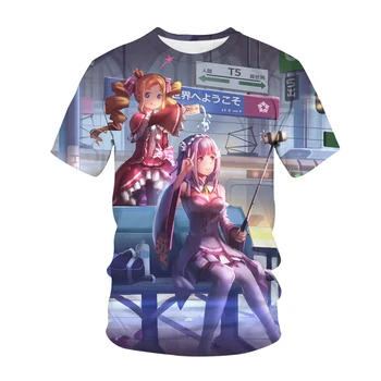 Re Nulio Rem Ram 3D Print T-shirt Mielas Kawaii Girl Anime Streetwear Vyrų, Moterų Atsitiktinis Mados Marškinėliai Harajuku Hip-Hop Marškinėlius Viršūnės
