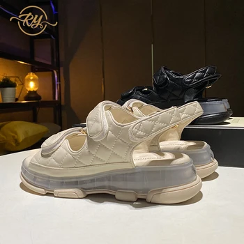 RY-RELAA Europos moterų batų mados batai 2021 m. Vasaros naują stiliaus natūralios odos basutės ins butas sandalai želė sandalai banga