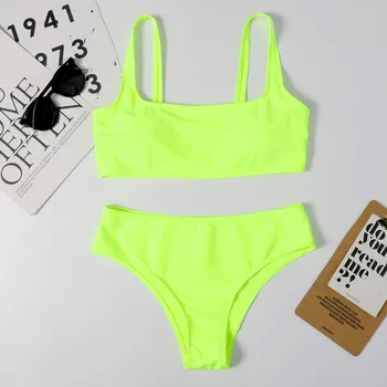 Seksualus Bikini Moterims maudymosi kostiumėlį 2021 Mujer Aukšto Juosmens Maudymosi Kostiumai Tvarstis Soild Viršuje Push Up Bikini Komplektas Plius Dydis maudymosi Kostiumėliai Moterims#1G