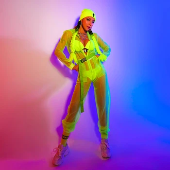 Seksualus Gogo Šokėjos Kostiumas Moterims Fluorescencinė Žalia Bodysuit Džiazo Dancewear Ašigalio Šokių Drabužių Etape Kostiumas DJ DS Clubwear DL6737