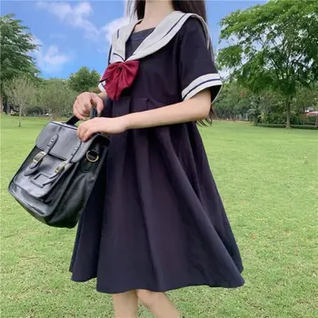 Suknelė Moterims Harajuku Lolita Japanes Jūreivis Stiliaus Apykaklę, Mergaičių Suknelės Studentų Saldainių Lankas Princesė Dress Cosplay Kostiumų Vestido