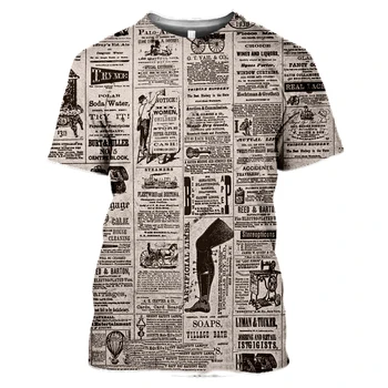 T-marškinėliai Senų Laikraščių 3D Spausdinimo Vyrų, Moterų Atsitiktinis Mados Hip-Hop Juokinga Trumpas Rankovės Streetwear Derliaus Tees Topai Marškinėliai