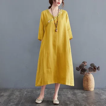 Trumpas rankovės medvilnės skalbiniai derliaus gėlių suknelės moterims atsitiktinis palaidų ilgai moteris, vasaros suknelė elegantiškas drabužius 2021