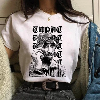 TUPAC marškinėliai Streetwear Harajuku Viršuje Minkštas Negabaritinių Tee Hip-Hop Reperis Grafinis Atspausdintas Atsitiktinis Marškinėliai Moteriška/Vyras