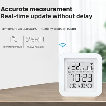 Tuya WIFI Temperatūros ir Drėgmės Jutiklis Patalpų Termometras Su Drėgmėmačiu LCD Ekranas Parama Alexa, Google 