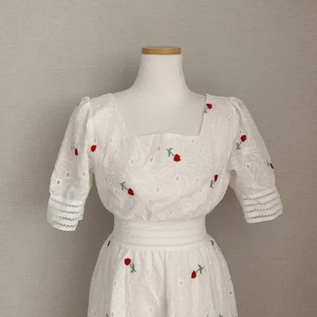 Tuščiaviduriai Iš Baltų Nėrinių Šalis Suknelė Karštos Moterys Pavasarį 2021 Naujas Dizainas Gėlių Siuvinėjimas Data Elegantiškas Prašmatnus Suknelė-Line Vestidos