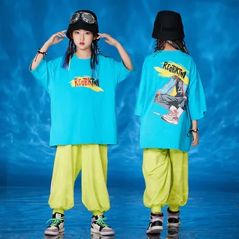 Vaikai Kietas Hip-Hop Drabužiai, Spausdinimo Ilgai Negabaritinių Marškinėliai Streetwear Prarasti Jogger Kelnės Mergaitėms Džiazo Šokio Kostiumų Drabužiai