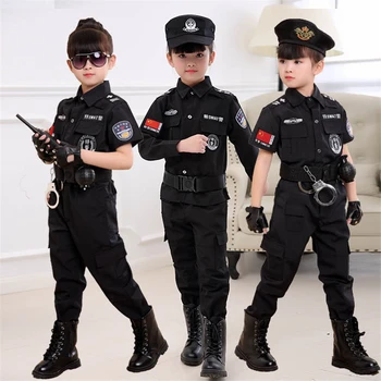 Vaikai Vaikai Karnavalas Šalies Policijos Uniformas 110-160cm Berniukai SWAT Armija Policininkų Cosplay Drabužių Rinkiniai Helovinas Policininkas Kostiumas