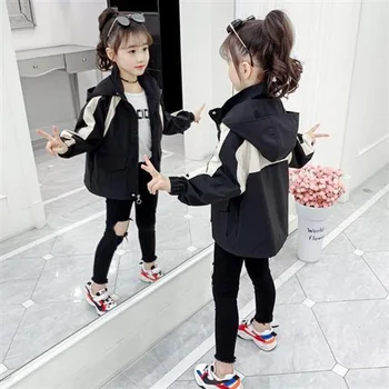 Vaikų Mergaičių Paltai Pavasario Striukės 2021 korėjos Stiliaus Vaikams su Gobtuvu Outwear Windbreakers