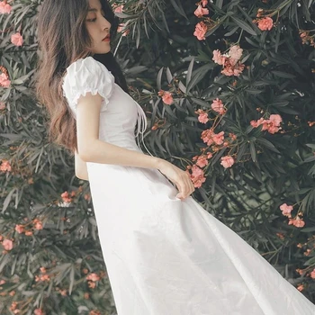Vasaros 2021 Elegantiška Suknelė Moterims Balta Prancūzų Sluoksniuotos Rankovėmis Šifono Suknelė Korėjos Japonija Stilius Saldus Vintage Suknelė