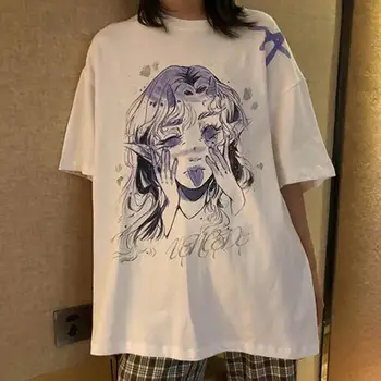Vasaros Marškinėliai Moterims Medvilnės Japonija Juoda Juokinga T-shirt Girl Juoda Animacinių filmų Ponios Negabaritinių Baltos Viršūnės Vasarą Mielas T Shirts