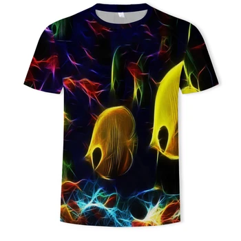 Vasaros naują vandenyno žuvų modelio vyriški ir moteriški marškinėliai Harajuku vientisos spalvos 3D spausdinimo T-shirt spausdinimas laisvas ir įdomus vyriški T-