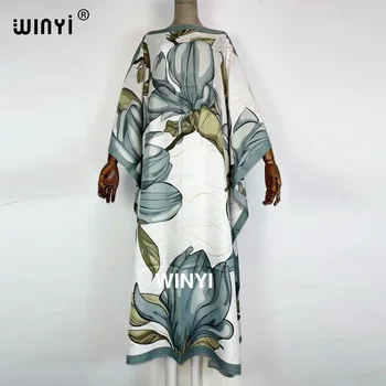 Vasarą Europos abayas العبايات Afrikos moterų Bohemijos didelio dydžio spausdintos elegantiškas atsitiktinis seksualus kelionės paplūdimio suknelė caftan WINYI