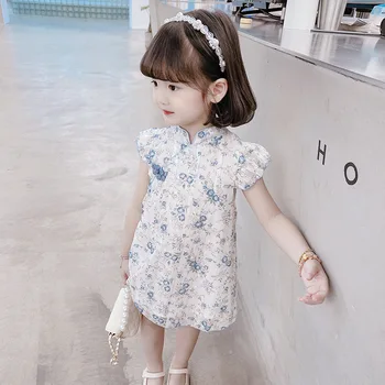 Vasarą Naujos Mados Mergaičių Drabužius Cheongsam Kūdikių Plaukioja Rankovėmis Patobulinta Versija Kinų Suknelė