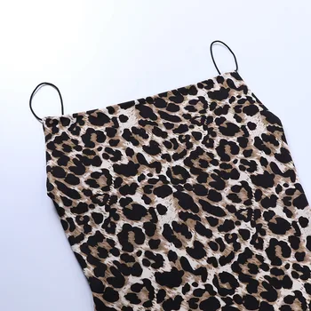 Viifaa Leopardas Spausdinti Seksualus Clubwear Moterys Vasarą Cami Suknelė Spageti Dirželis Moteriška Šalis Padalinta Pusėje Mini Suknelės