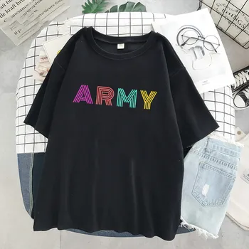 Viršūnės korėjos dinamito gerbėjai T-shirt Animacinių filmų laišką Tshirts Harajuku KPOP Grafinis Marškinėlius Vasarą Moterys Suga T-shirt estetines