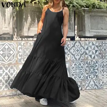 VONDA Maxi Suknelė iki 2021 m. Moteris Atostogų Šalis Seksualus Slydimo Vasaros Suknelės Rankovių Džinsinio Plisuotos Skraiste Bohemijos Vestidos Negabaritinius