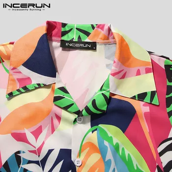 Vyriški Spausdinimo Havajų Marškinėliai Paplūdimys Trumpas Rankovės Kvėpuojantis Atvartas Mygtuką Atsitiktinis Palaidinė Streetwear Prarasti Camisas INCERUN S-3XL