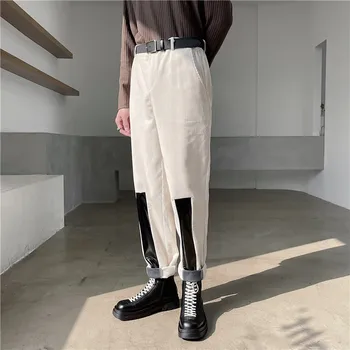 Vyrų Japonija Korėja Streetwear Derliaus Juoda Balta Ziajać Kelnės Vyrams Velvetas Sudurti Atsitiktinis Tiesios Kelnės