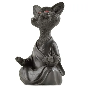 Įnoringas Juoda Buda Katės Statulėlės, Meditacija, Joga Kolekcines, Happy Cat Dekoro Meno Skulptūrų Sodas Statulos Namų Dekoro #LR2