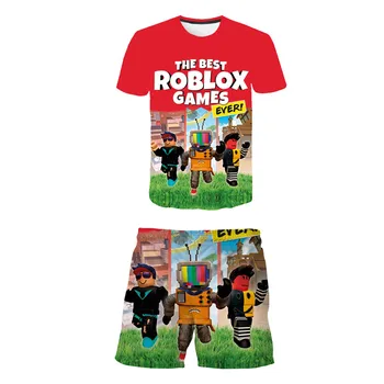 šilumos Parduodame Naujas Roblox vaikų 3D T-marškinėliai + šortai du berniukai ir Mergaitės Vasaros laisvalaikio kostiumas Vaikų 3d T-marškinėliai+ šortai 4-16 y