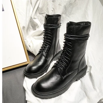 Žieminiai batai Moterims PU Odos Batai Patogūs kokybės minkštas Batai, Prekės ženklo Dizaineris Rankų darbo 2020 juoda motociklo batai