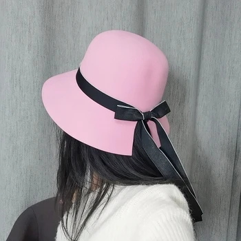 Žvejys skrybėlę moterų han edition joker saldus vilnos skrybėlę? Baseino parodyti veidą, šiek tiek rausva bowknot skrybėlę elegantišką skrybėlę